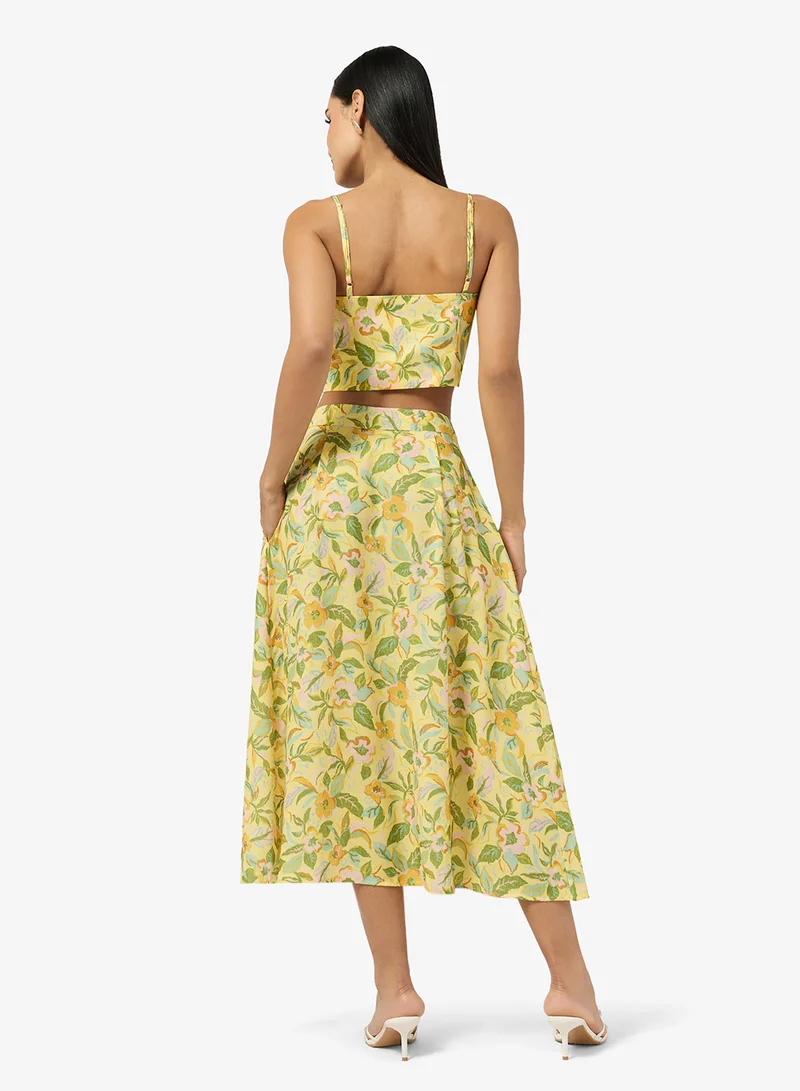 جينجر Lemon Strappy Crop Top & A Line Midi Skirt Coord Set